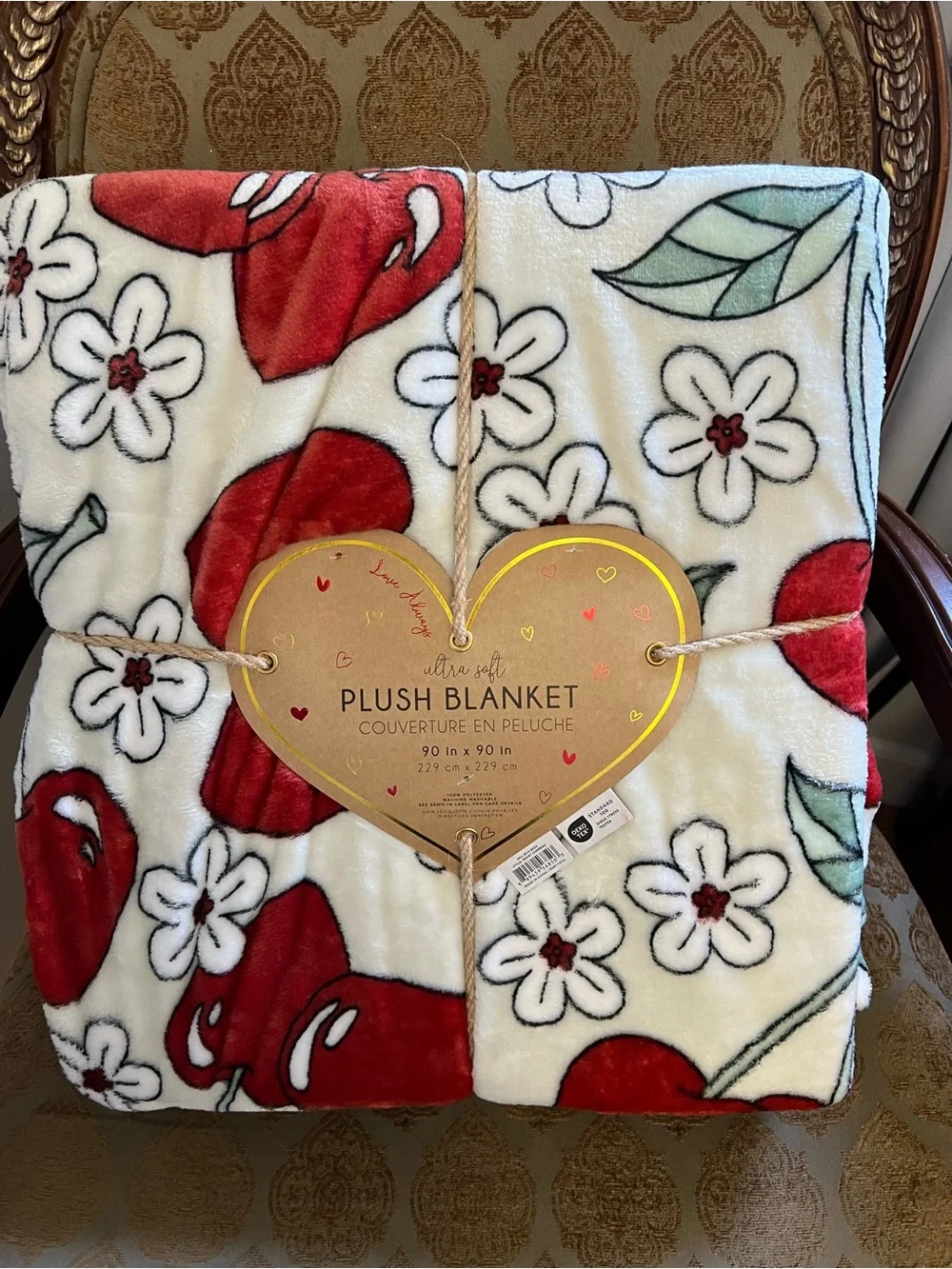 Queen 90”x90” Ultra Soft Plush Blanket by Love Always (Red Floral)